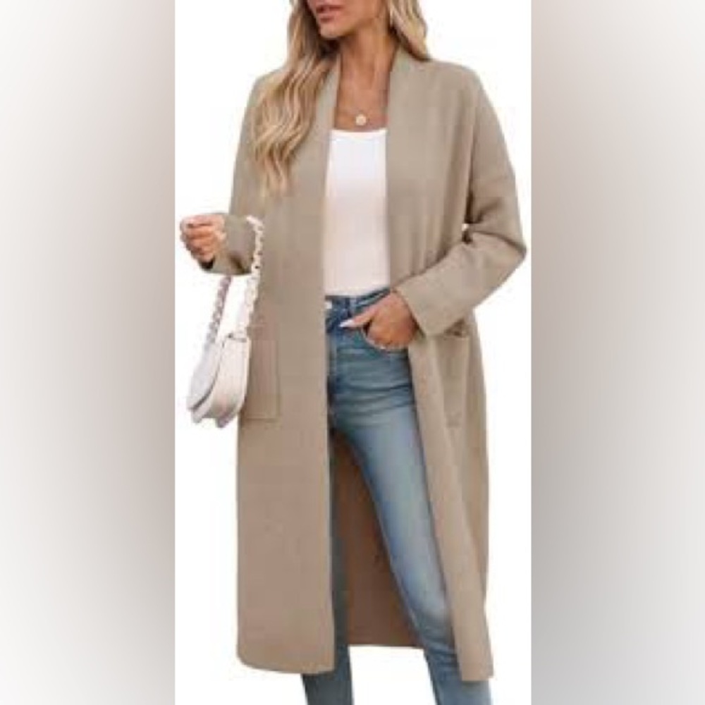 Long Open-Front Women's Cardigan Sweater - Taupe